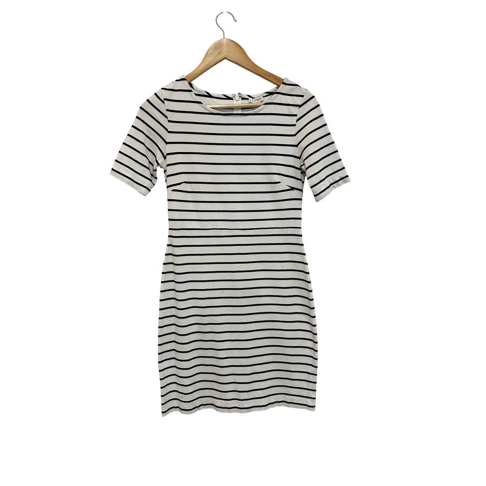 J. Crew Cotton Striped Short Sleeve Sheath Dress White Black XXS Preppy Casual